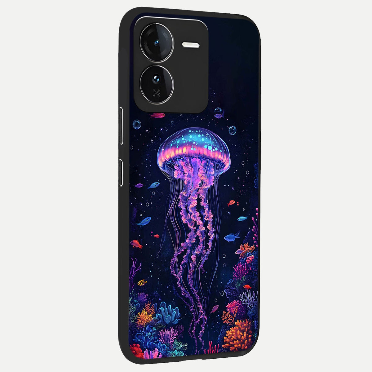  Neon Jellyfish back cover For iQOO Z9 slim fit glass case with vibrant aesthetic design