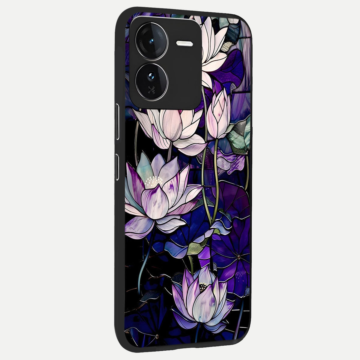 Purple Lotus Pattern back cover For iQOO Z9 slim fit glass case with vibrant aesthetic design
