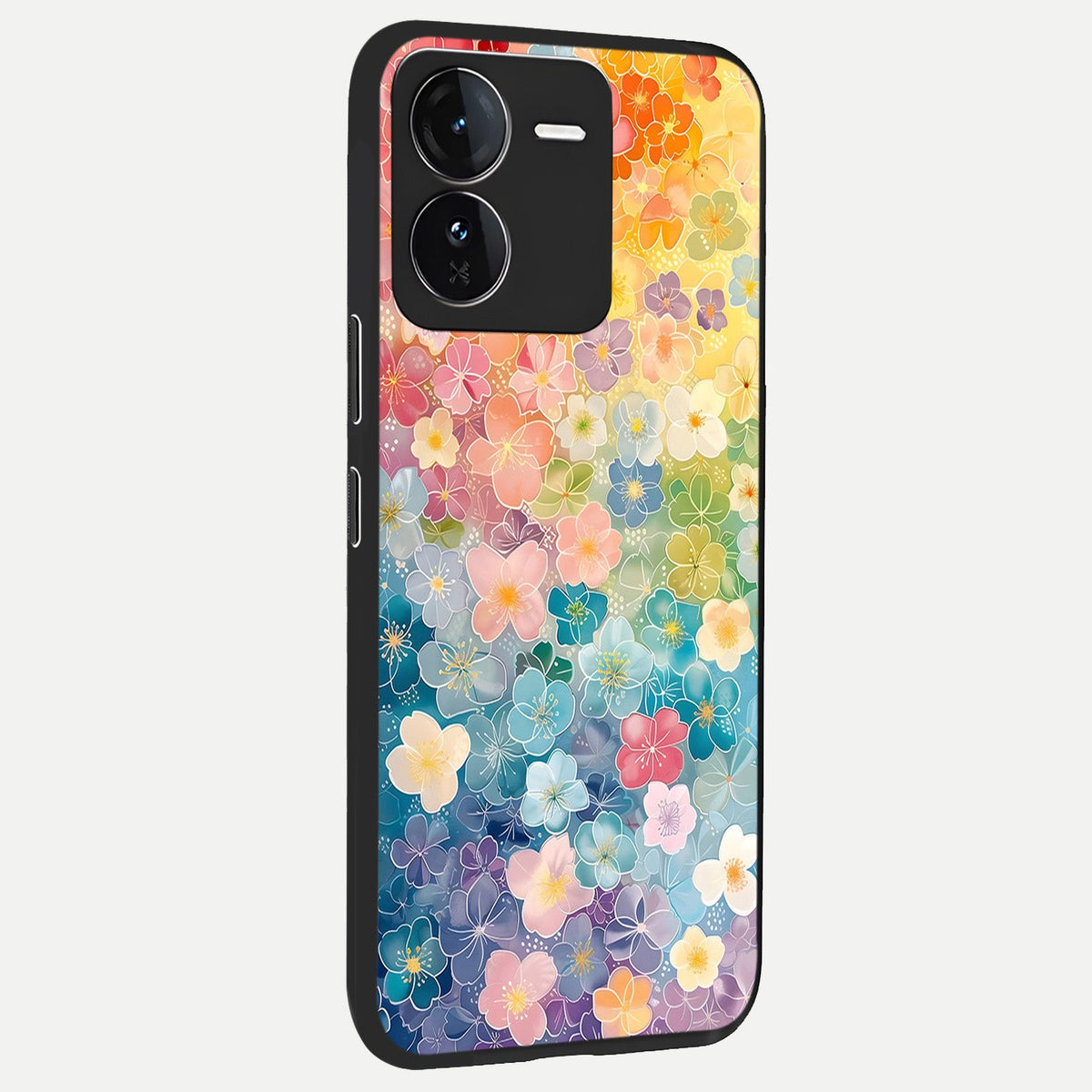  Rainbow Blossom Burst back cover For iQOO Z9 slim fit glass case with vibrant aesthetic design