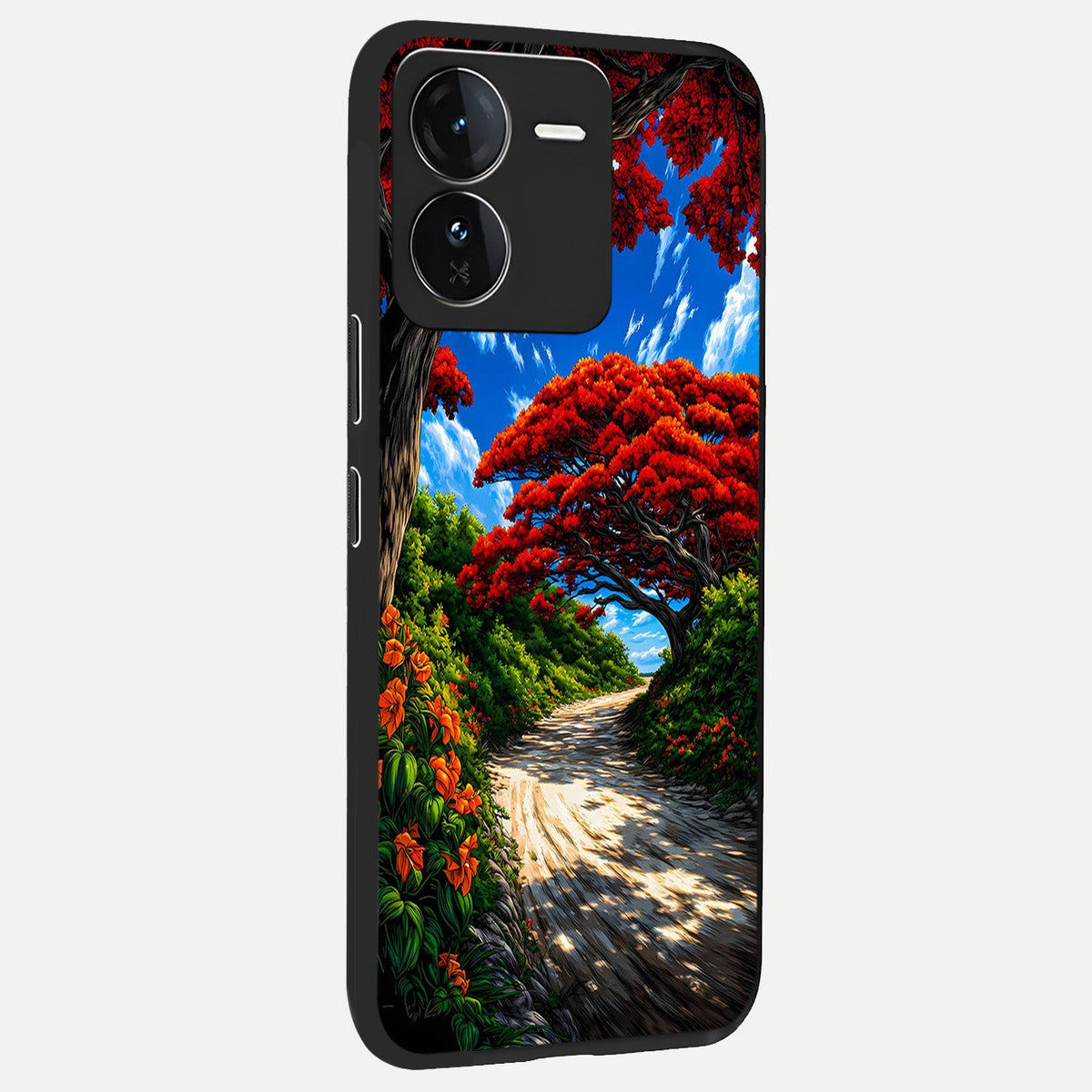  Red Trees Pathway back cover For iQOO Z9 slim fit glass case with vibrant aesthetic design