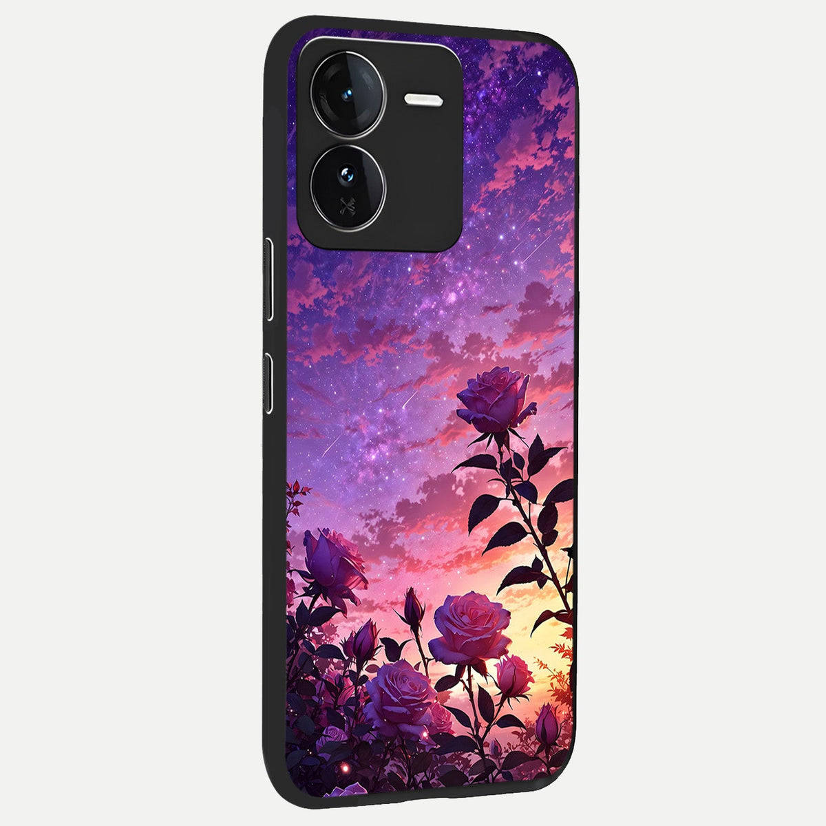  Starlit Rose Twilight back cover For iQOO Z9 slim fit glass case with vibrant aesthetic design