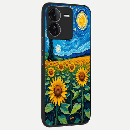  Starry Sunflower Dreams back cover For iQOO Z9 slim fit glass case with vibrant aesthetic design