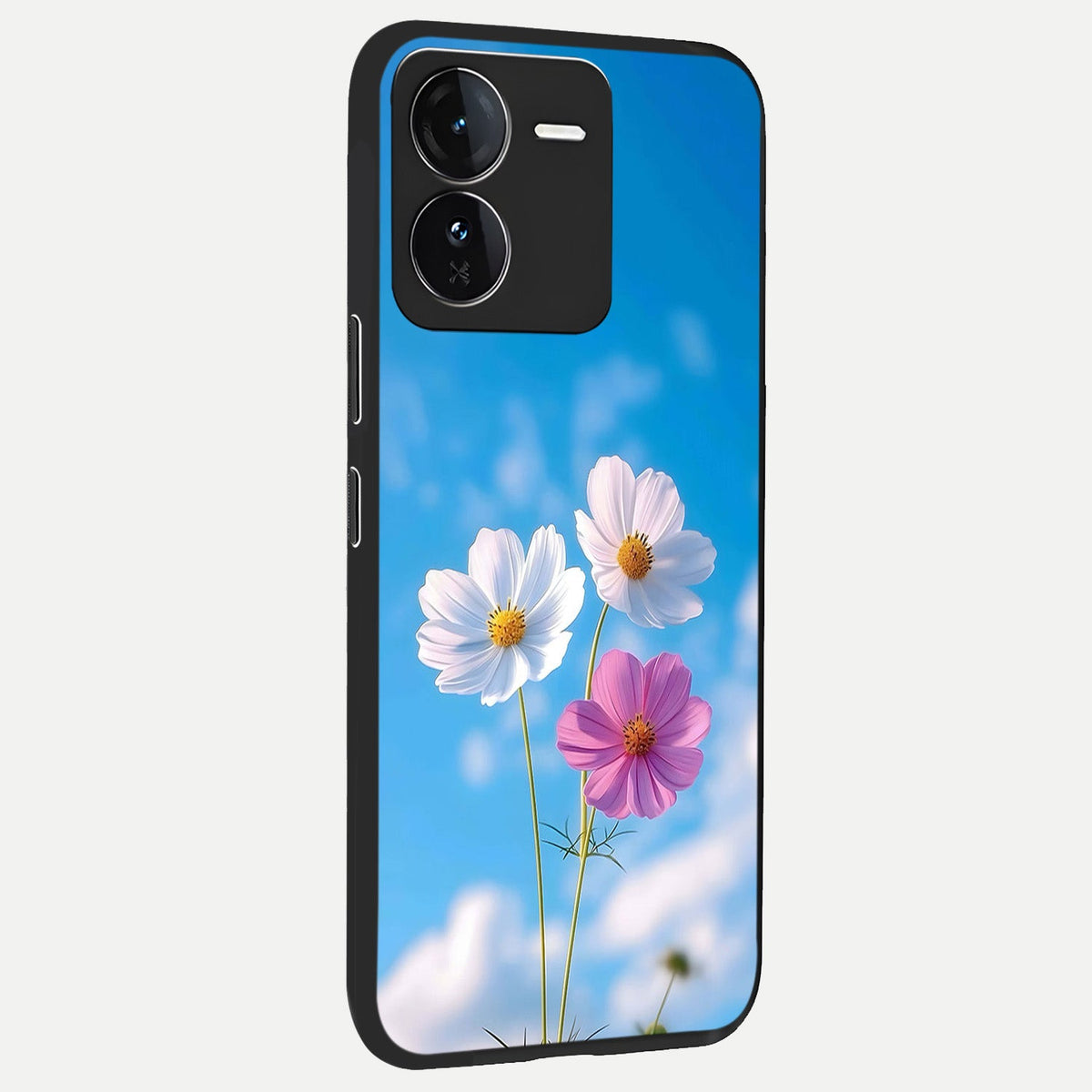  Tripple Flowers With Sky back cover For iQOO Z9 slim fit glass case with vibrant aesthetic design