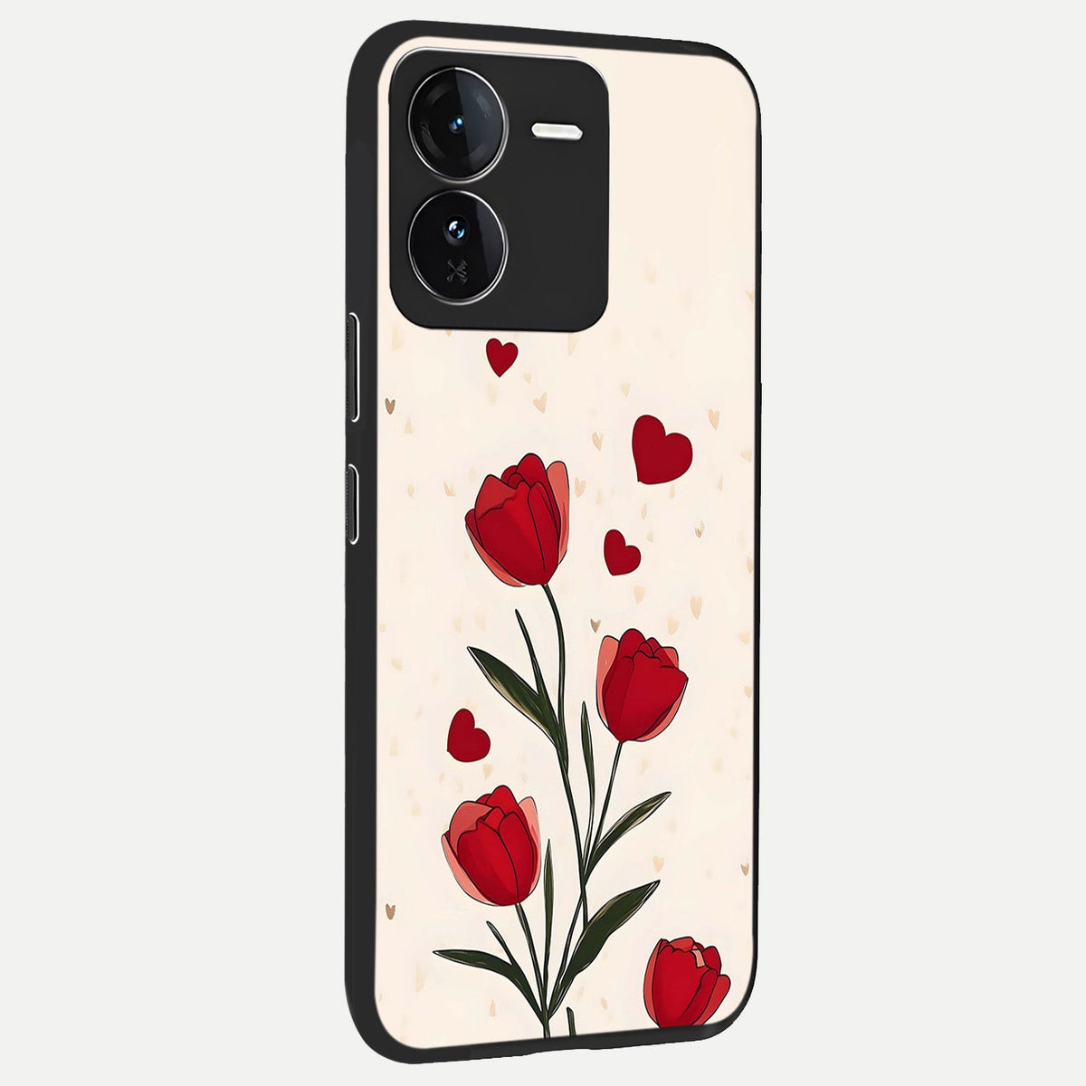  Tulip With Heart back cover For iQOO Z9 slim fit glass case with vibrant aesthetic design