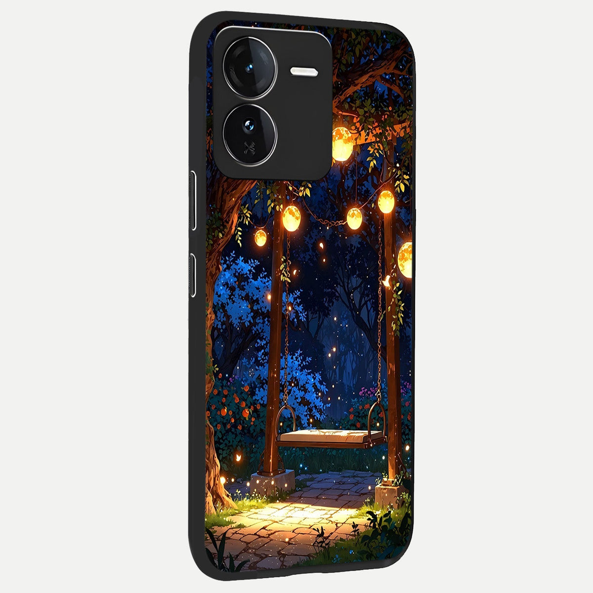  Twilight Garden Swing back cover For iQOO Z9 slim fit glass case with vibrant aesthetic design