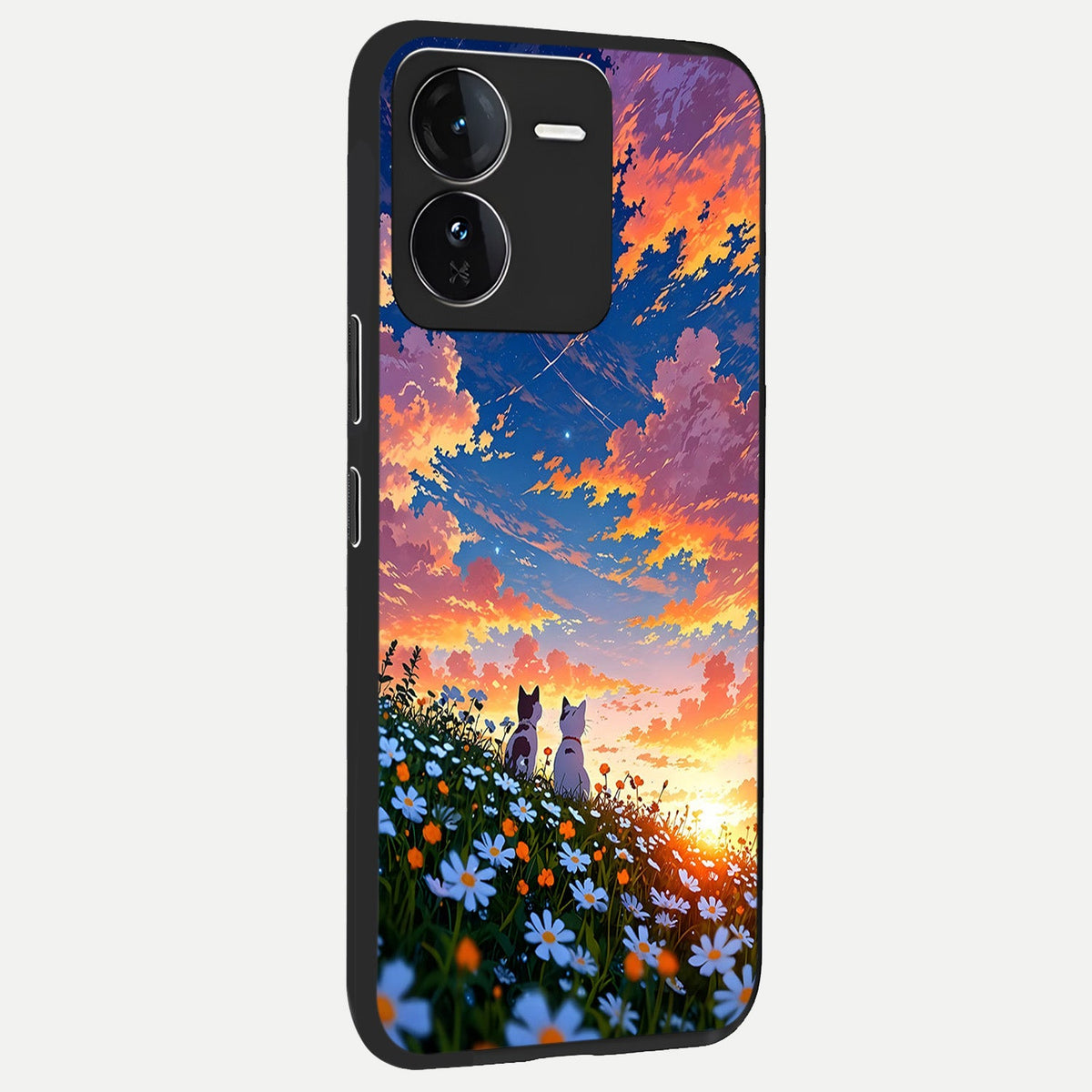  Two Cats Friends back cover For iQOO Z9 slim fit glass case with vibrant aesthetic design