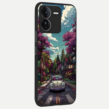  Vintage Street Drive back cover For iQOO Z9 slim fit glass case with vibrant aesthetic design
