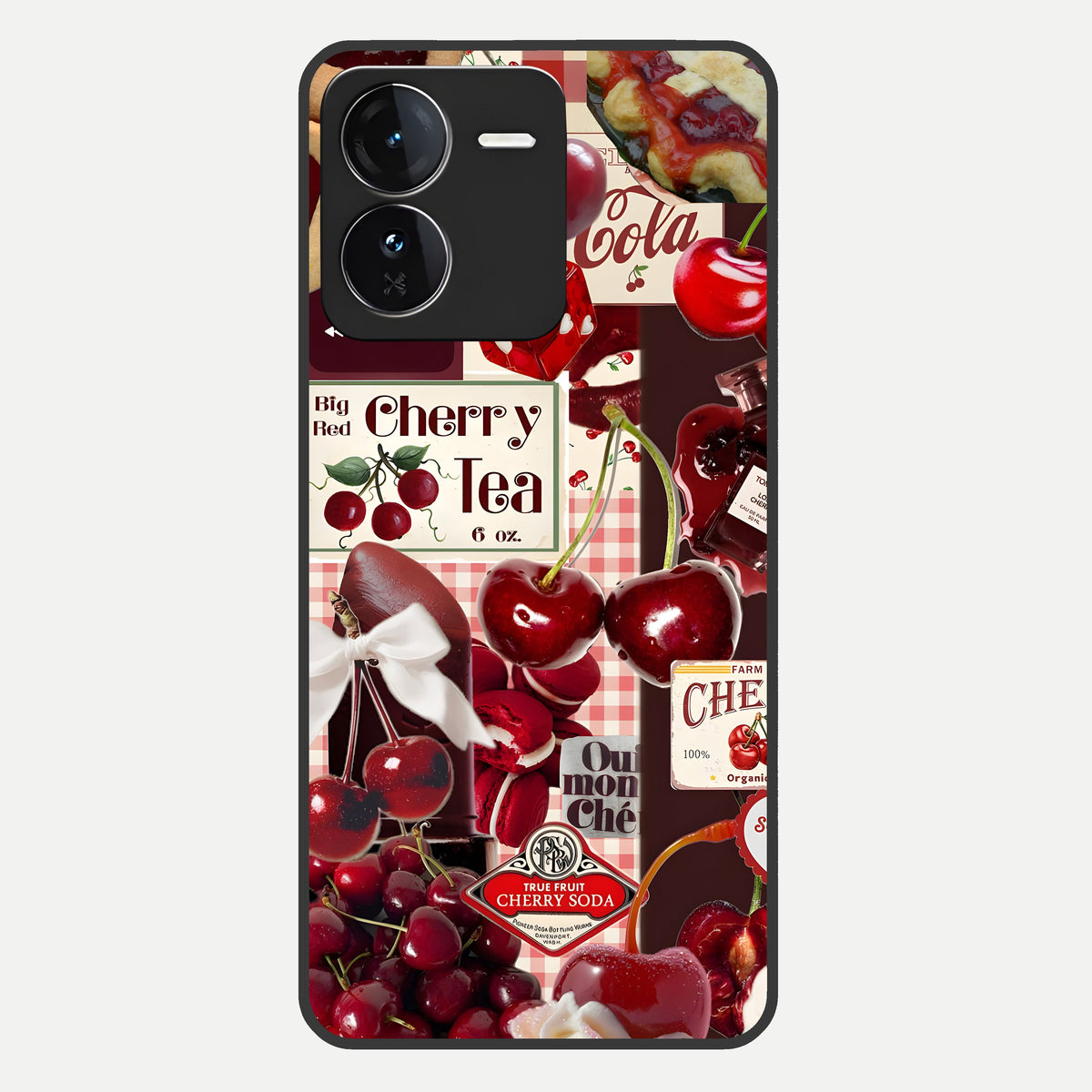 Aesthetic Cherry Tea Glass Case For iQOO Z9 back cover – full design glossy printed glass finish
