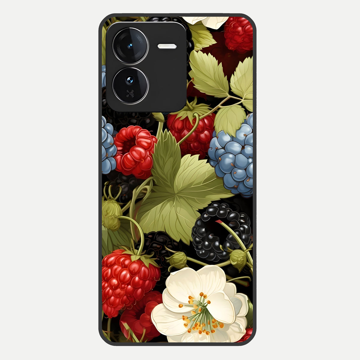  Berry Bloom Charm Glass Case For iQOO Z9 back cover – full design glossy printed glass finish