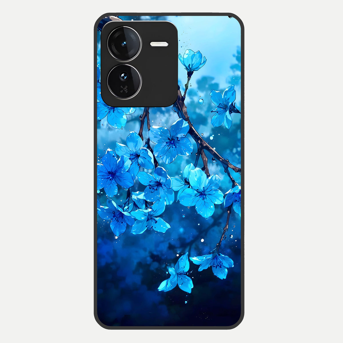  Blue Blossoms Branch Glass Case For iQOO Z9 back cover – full design glossy printed glass finish
