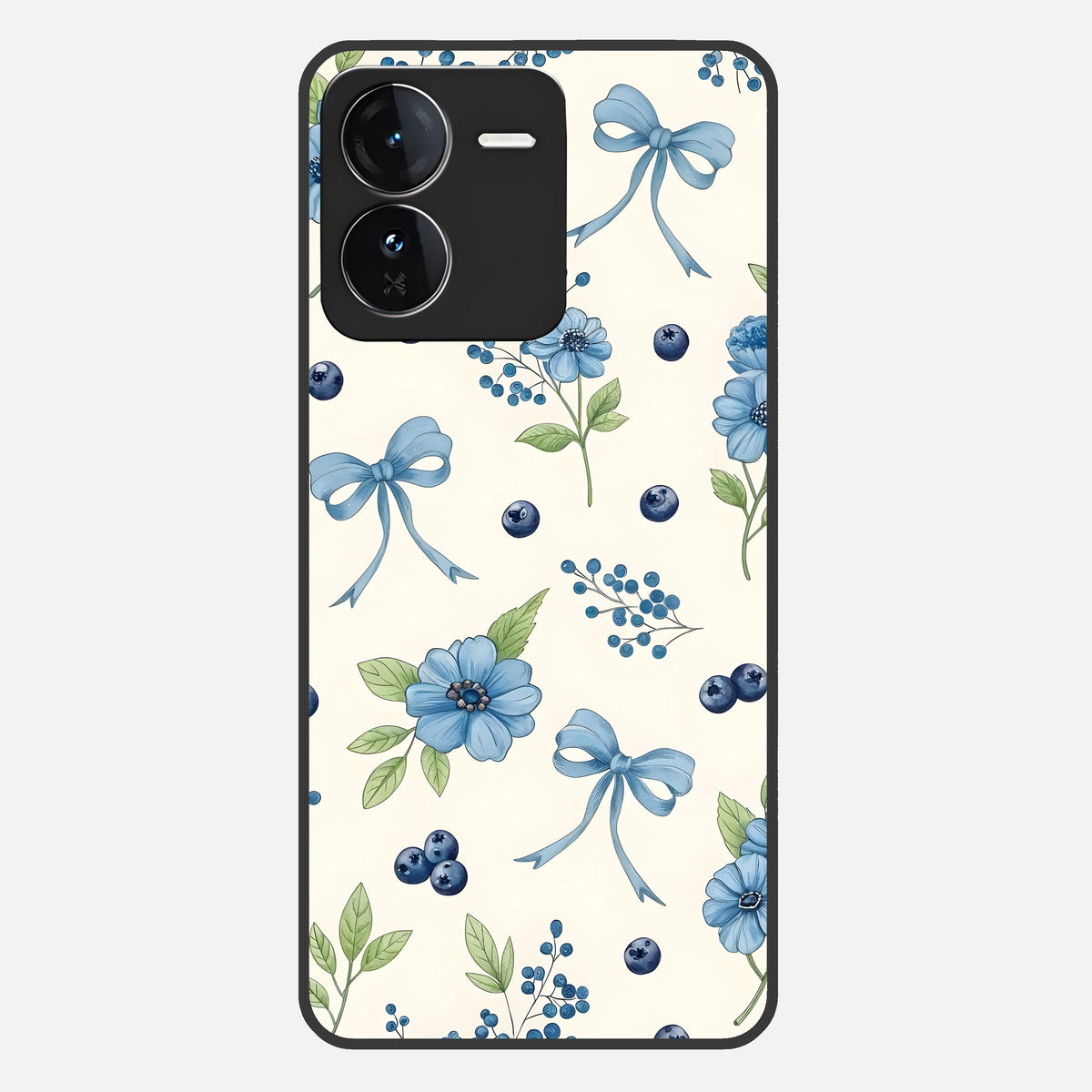  Blue Flower And Bow Glass Case For iQOO Z9 back cover – full design glossy printed glass finish