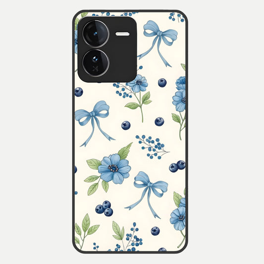  Blue Flower And Bow Glass Case For iQOO Z9 back cover – full design glossy printed glass finish