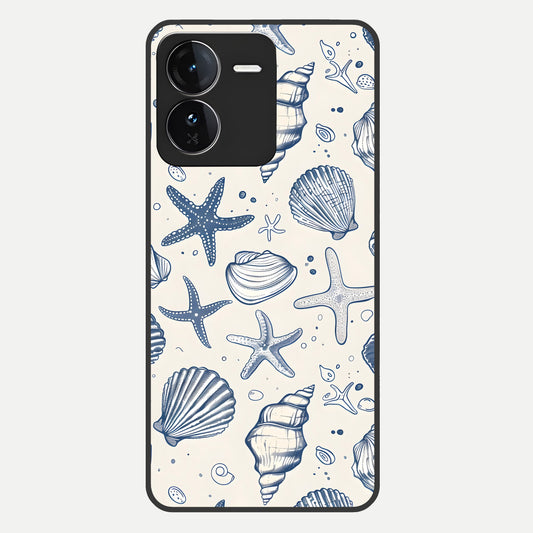  Blue Ocean Outline Glass Case For iQOO Z9 back cover – full design glossy printed glass finish