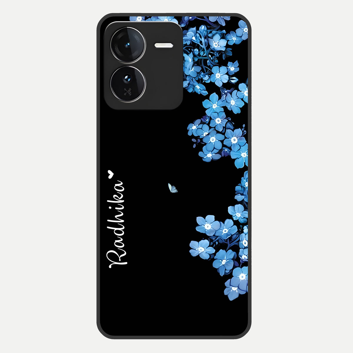  Blue Petal Dream Custom Name Glass Case For iQOO Z9 back cover – full design glossy printed glass finish