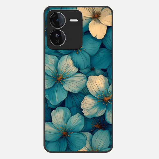  Blue Shade Floral Glass Case For iQOO Z9 back cover – full design glossy printed glass finish