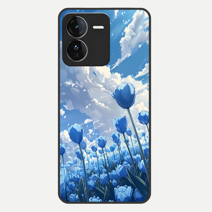  Blue Tulip Clouds Glass Case For iQOO Z9 back cover – full design glossy printed glass finish