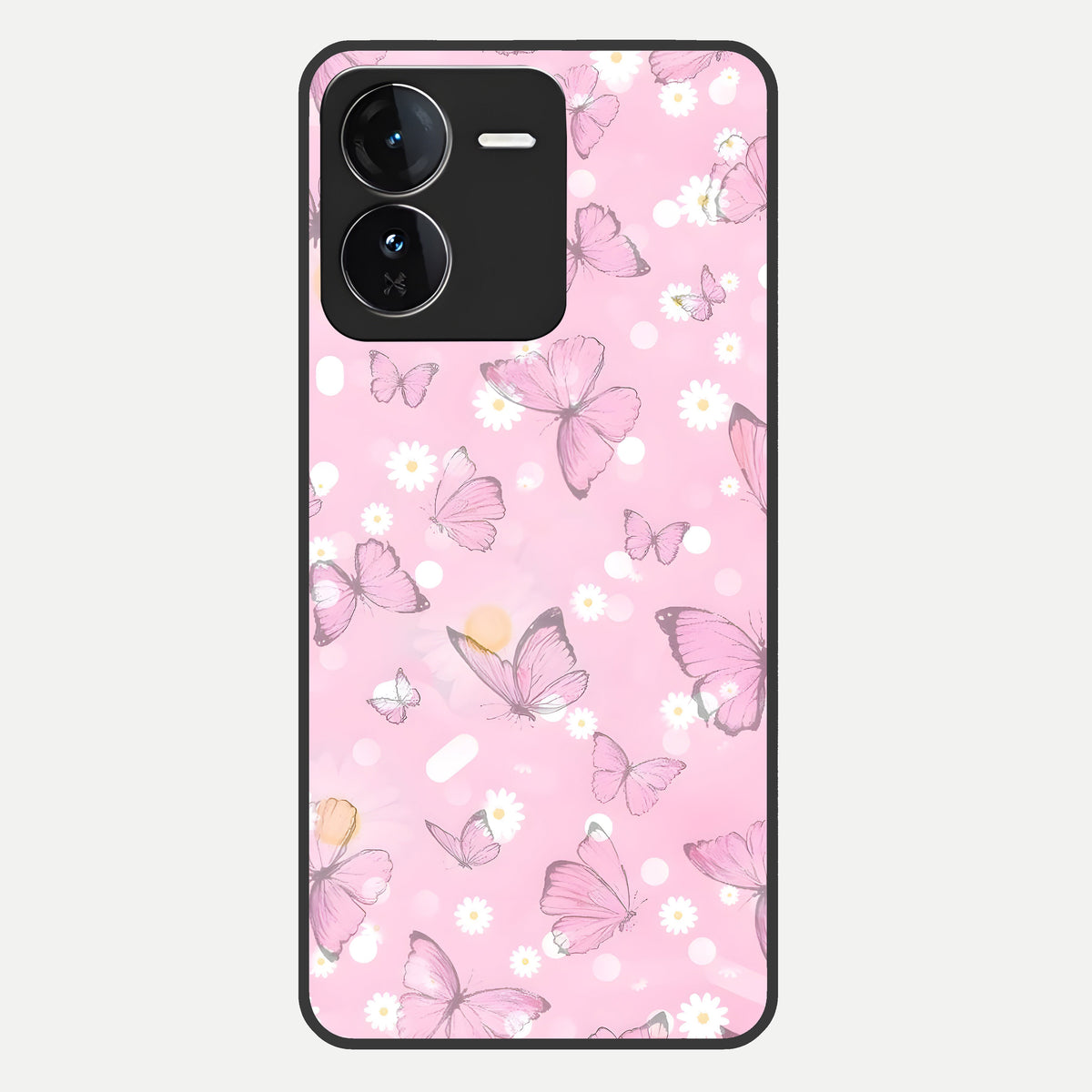 Blush Butterfly Garden Glass Case For iQOO Z9 back cover – full design glossy printed glass finish