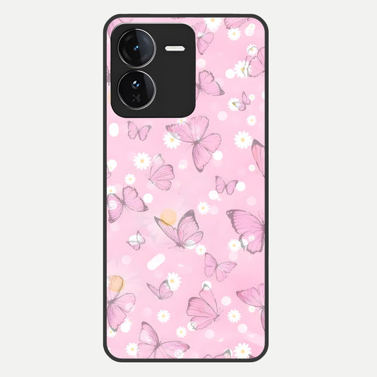  Blush Butterfly Garden Glass Case For iQOO Z9 back cover – full design glossy printed glass finish