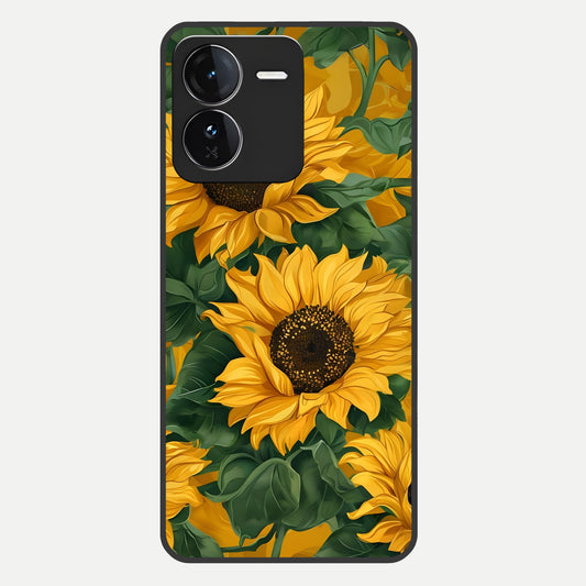  Bright Sunflower Bloom Glass Case For iQOO Z9 back cover – full design glossy printed glass finish