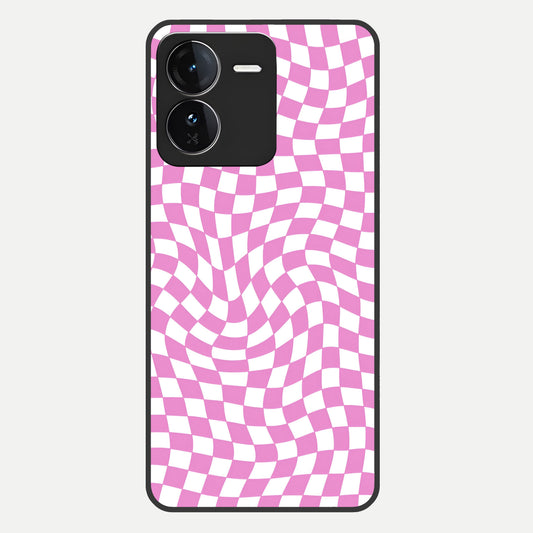  Bubblegum Check Wave Glass Case For iQOO Z9 back cover – full design glossy printed glass finish
