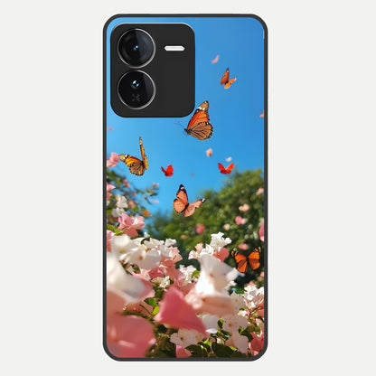  Butterflies In Bloom Sky Glass Case For iQOO Z9 back cover – full design glossy printed glass finish