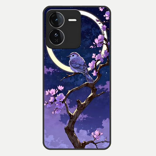  Celestial Bird Blossom Glass Case For iQOO Z9 back cover – full design glossy printed glass finish