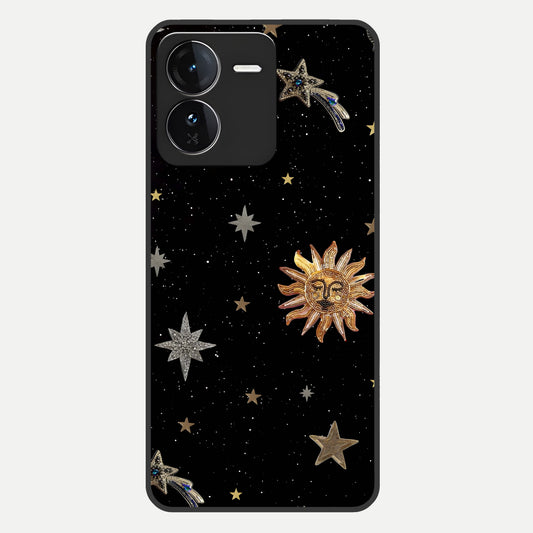 Celestial Moon With Stars Glass Case For iQOO Z9 back cover – full design glossy printed glass finish