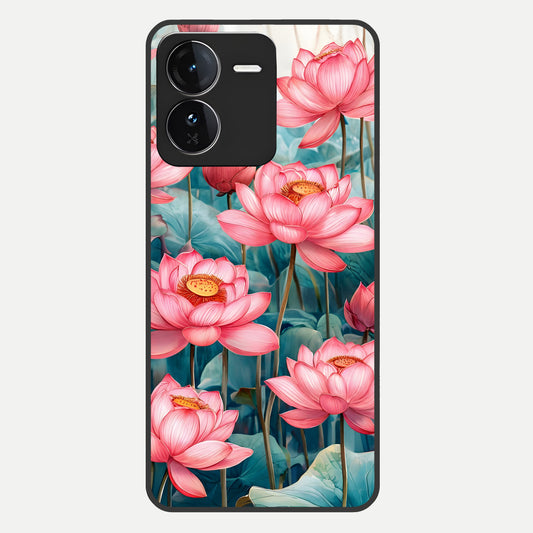  Celestial Pink Lotus Glass Case For iQOO Z9 back cover – full design glossy printed glass finish