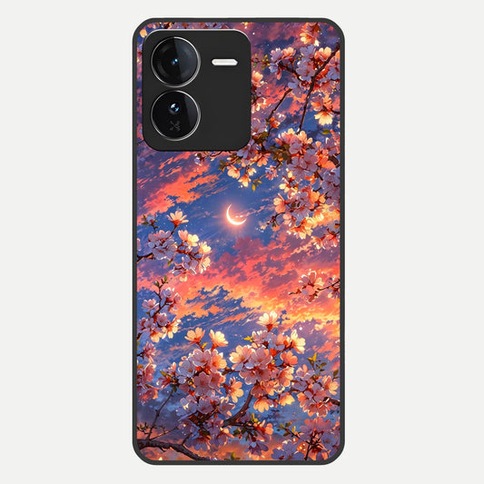  Celestial Sakura Sunset Glass Case For iQOO Z9 back cover – full design glossy printed glass finish