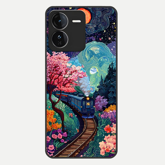  Celestial Train Journey Glass Case For iQOO Z9 back cover – full design glossy printed glass finish