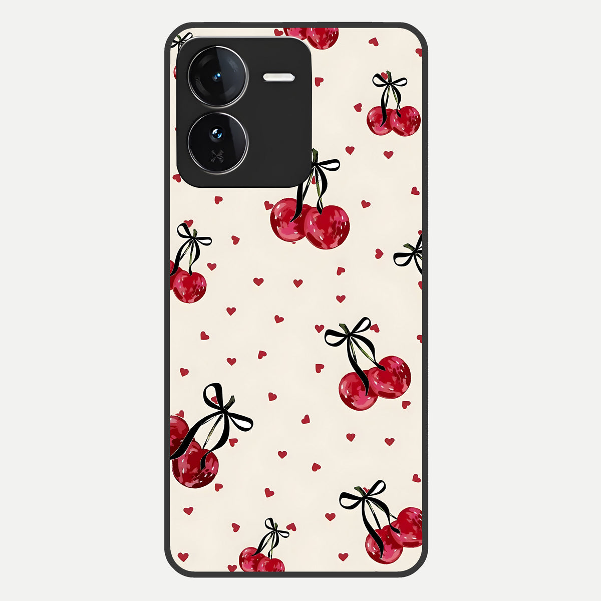  Cherry Heart Bow Glass Case For iQOO Z9 back cover – full design glossy printed glass finish