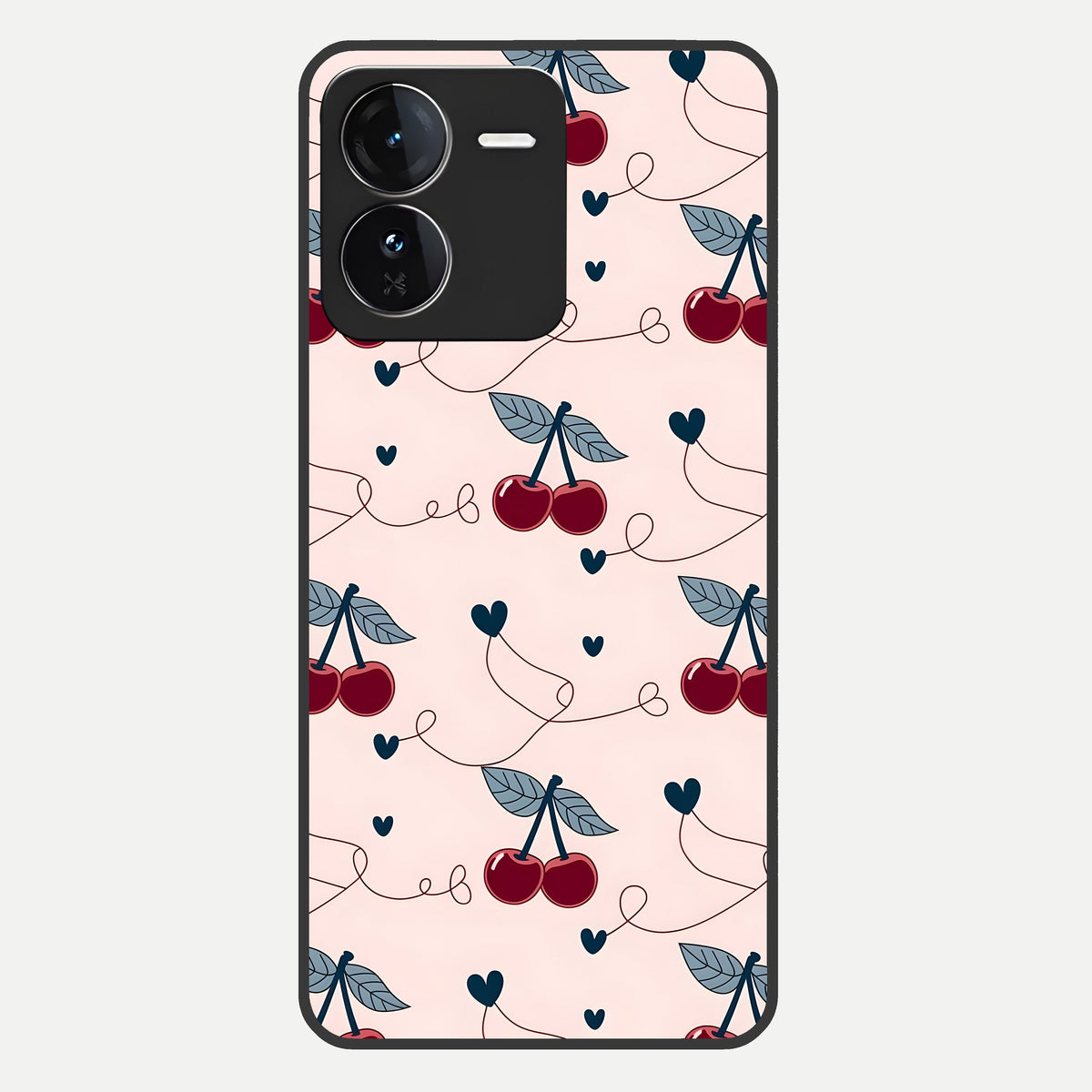  Cherry Heart Line Glass Case For iQOO Z9 back cover – full design glossy printed glass finish