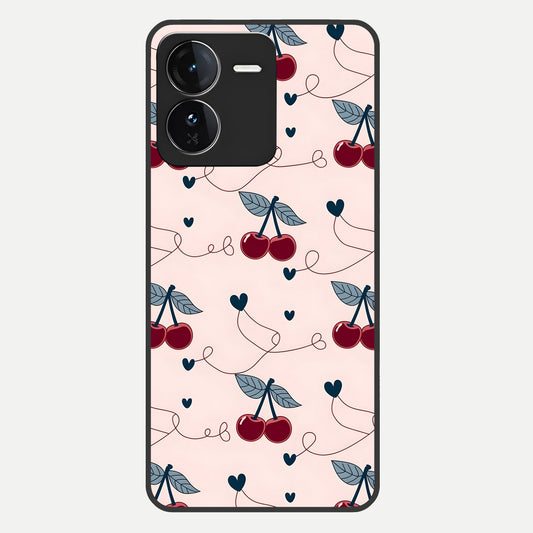  Cherry Heart Line Glass Case For iQOO Z9 back cover – full design glossy printed glass finish