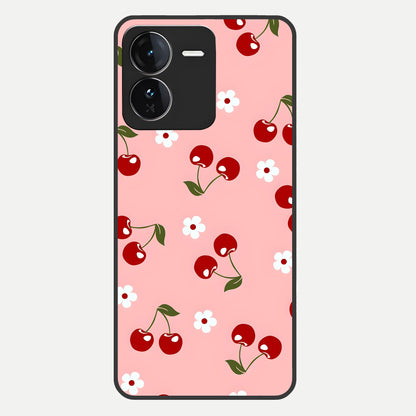  Cherry Love Mood Glass Case For iQOO Z9 back cover – full design glossy printed glass finish