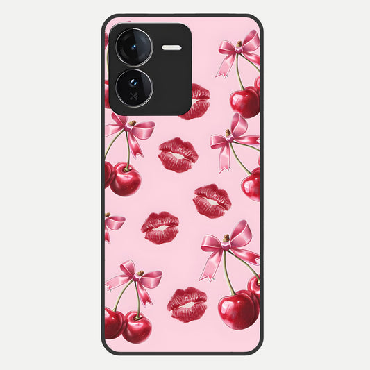  Cherry With Lips Glass Case For iQOO Z9 back cover – full design glossy printed glass finish