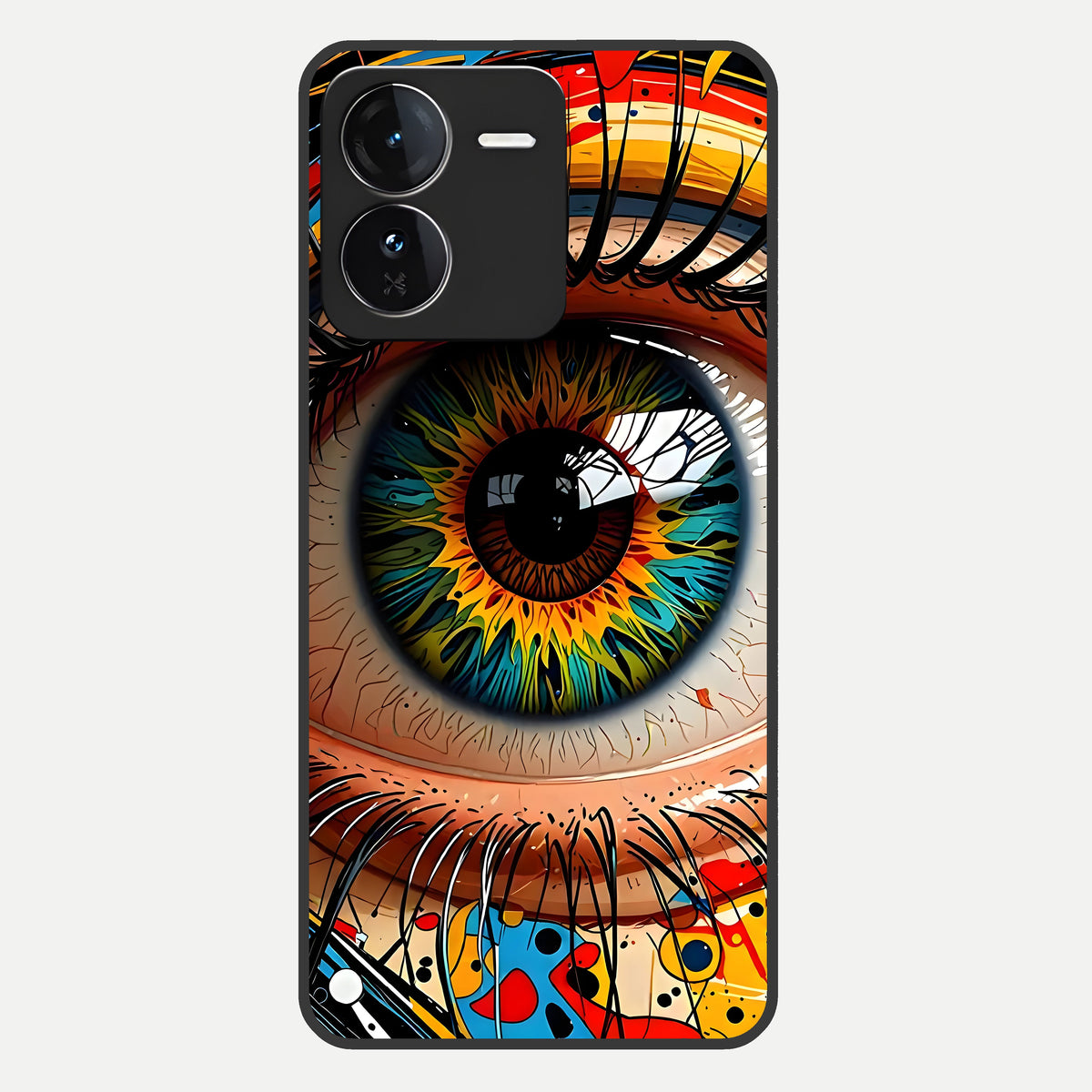  Colorful Eye Glass Case For iQOO Z9 back cover – full design glossy printed glass finish
