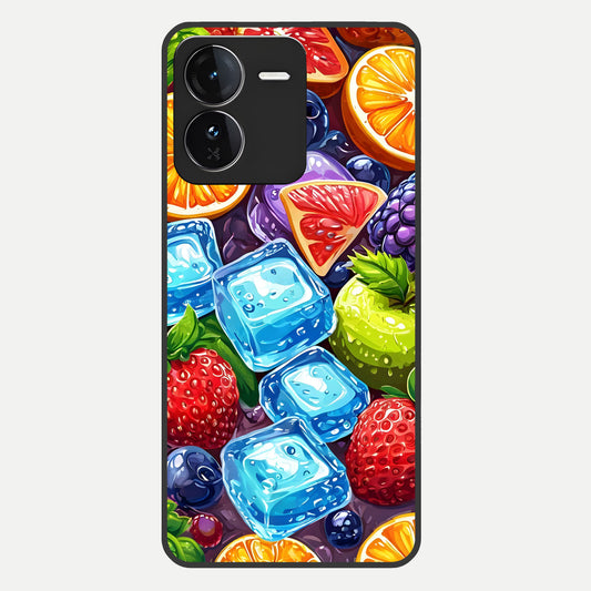  Colorful Fruits with Ice Glass Case For iQOO Z9 back cover – full design glossy printed glass finish