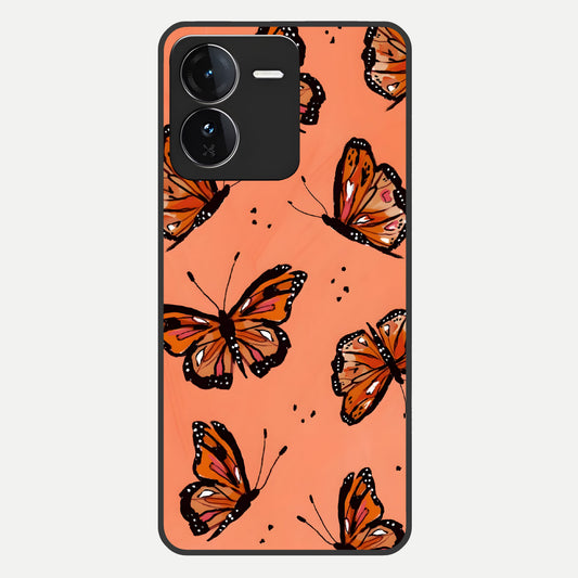  Coral Wing Butterfly Glass Case For iQOO Z9 back cover – full design glossy printed glass finish