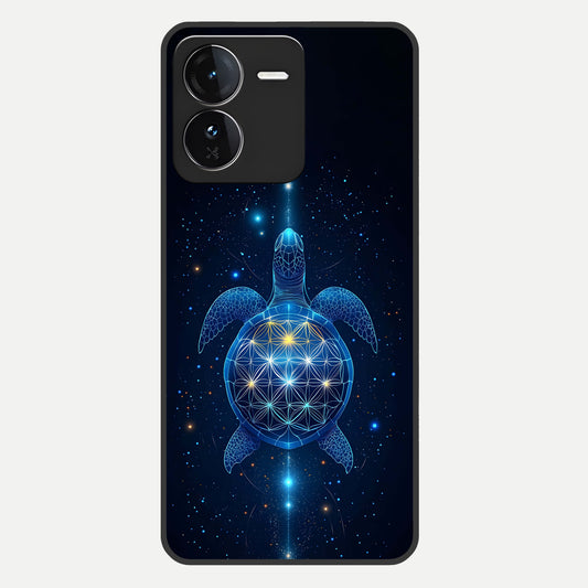  Crimson Blue Turtle Glass Case For iQOO Z9 back cover – full design glossy printed glass finish