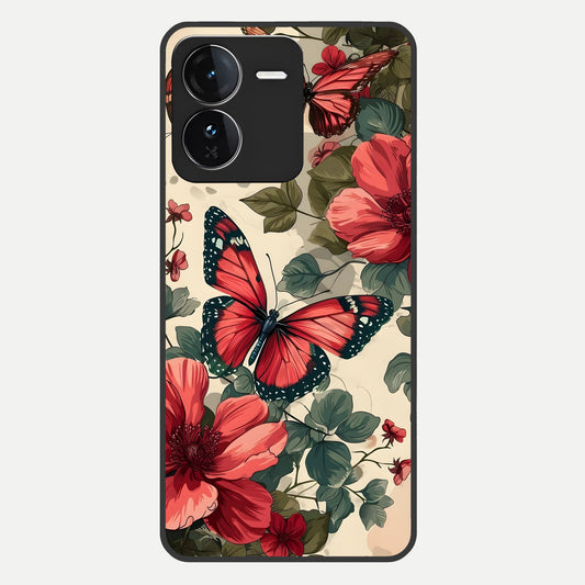  Crimson Butterfly Garden Glass Case For iQOO Z9 back cover – full design glossy printed glass finish