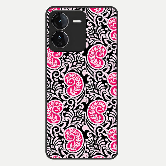  Crimson Paisley Charm Glass Case For iQOO Z9 back cover – full design glossy printed glass finish