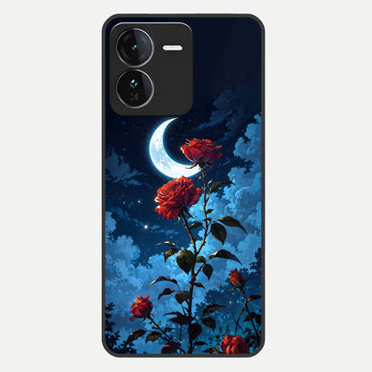  Crimson Rose Moon Glass Case For iQOO Z9 back cover – full design glossy printed glass finish