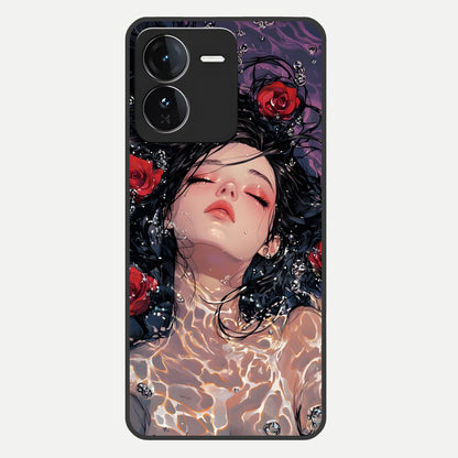  Crimson Rose Serenity Glass Case For iQOO Z9 back cover – full design glossy printed glass finish