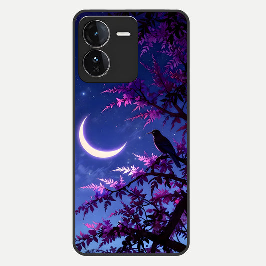  Crow And Moon Scenery Glass Case For iQOO Z9 back cover – full design glossy printed glass finish