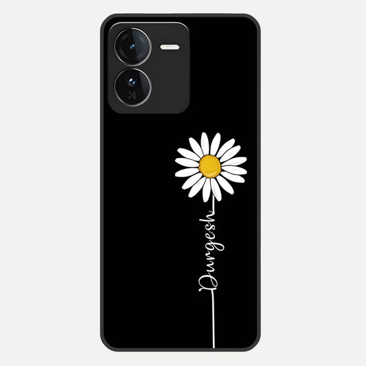  Custom Name White Flower Glass Case For iQOO Z9 back cover – full design glossy printed glass finish