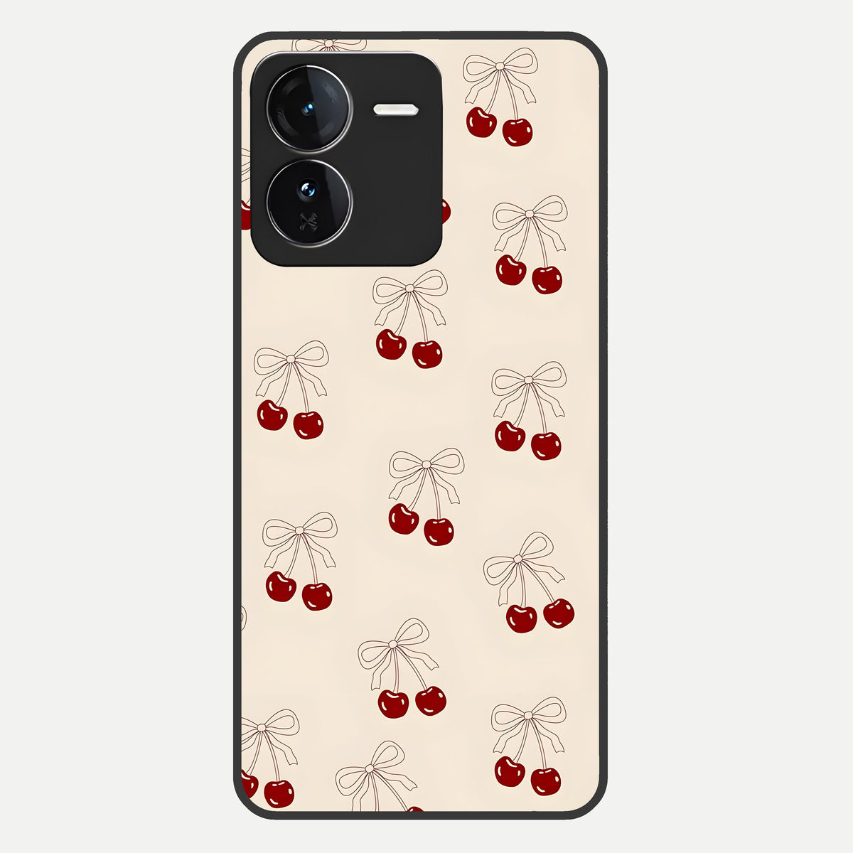 Cute Cherry Pattern Glass Case For iQOO Z9 back cover – full design glossy printed glass finish