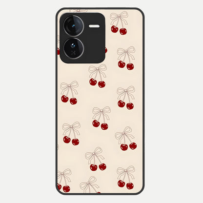  Cute Cherry Pattern Glass Case For iQOO Z9 back cover – full design glossy printed glass finish