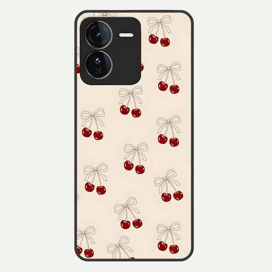  Cute Cherry Pattern Glass Case For iQOO Z9 back cover – full design glossy printed glass finish