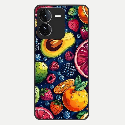 Cute Fruits Art Glass Case For iQOO Z9 back cover – full design glossy printed glass finish