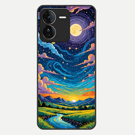  Dreamy Night Landscape Glass Case For iQOO Z9 back cover – full design glossy printed glass finish